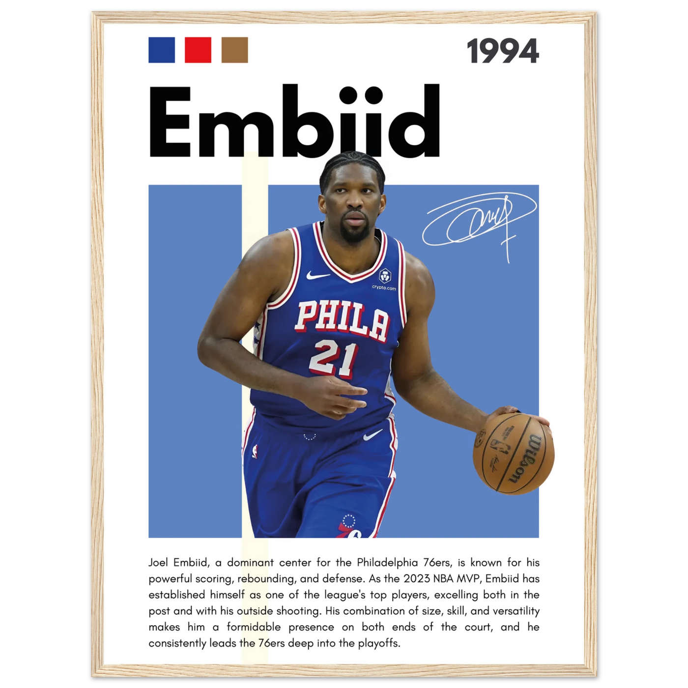 Joel Embiid The Process 76ers Framed Poster 45x60 cm 18x24″ Wood frame Vibrantwalls