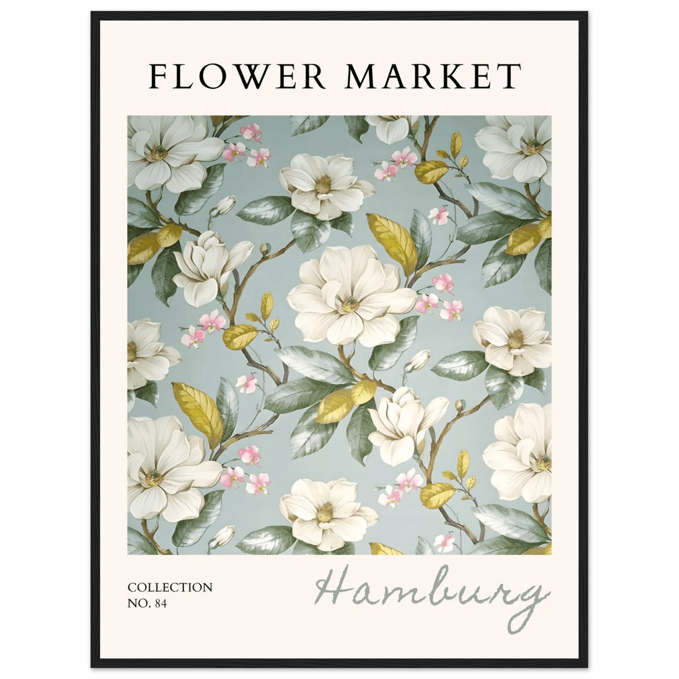 Hamburg 'Flower Market' Framed Poster – Elegant Magnolia & Cherry Blossom Art Print | Ready-to-Hang - Vibrantwalls