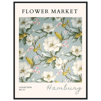 Hamburg 'Flower Market' Framed Poster – Elegant Magnolia & Cherry Blossom Art Print | Ready-to-Hang - Vibrantwalls