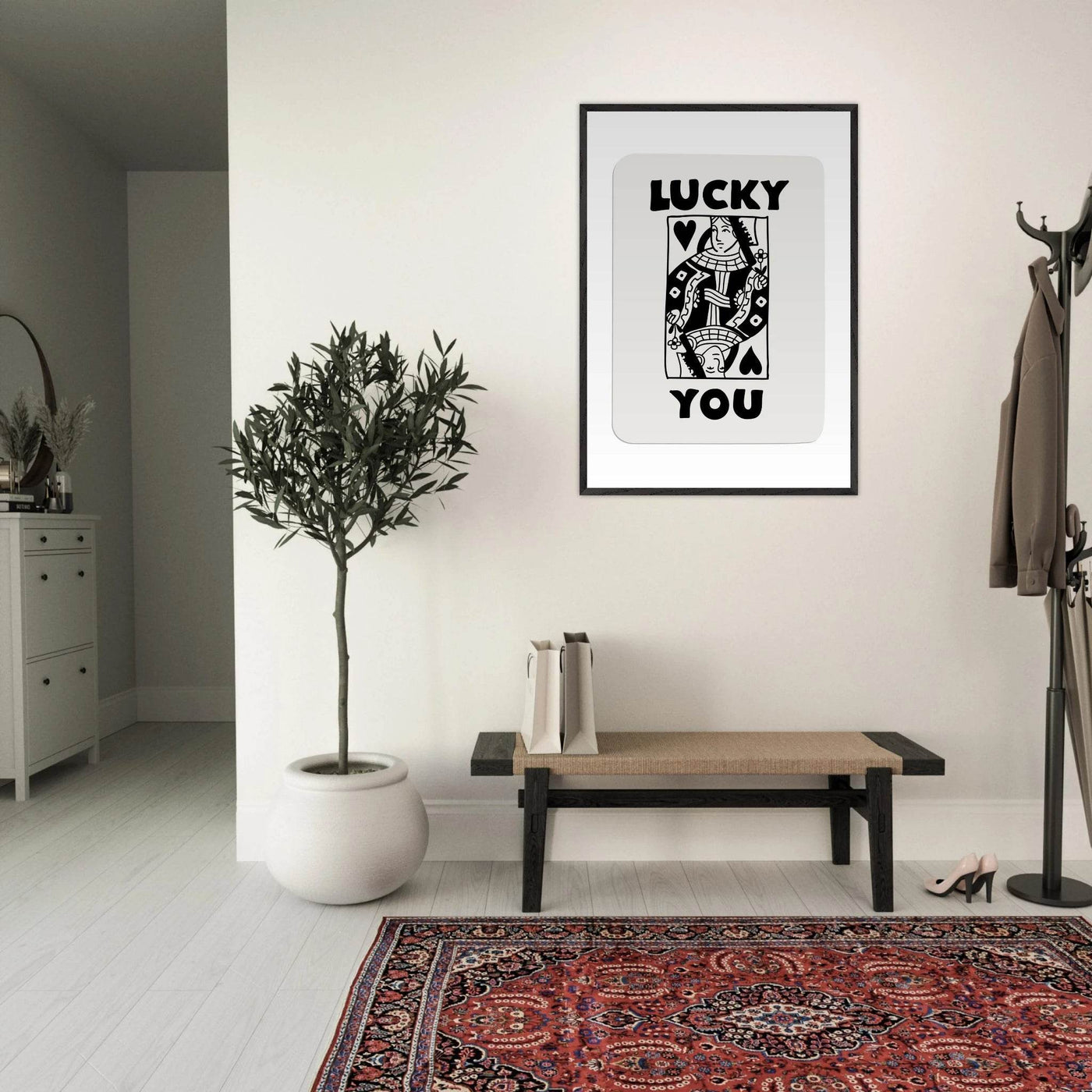 Lucky You Poker Card Queen of Hearts Art Print - Mounted Framed Poster, Eco-Friendly Wood Frame - Vibrantwalls