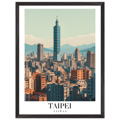 Taipei Taiwan Cityscape Framed Poster – Modern Retro Travel Art with Wooden Frame Options - Vibrantwalls