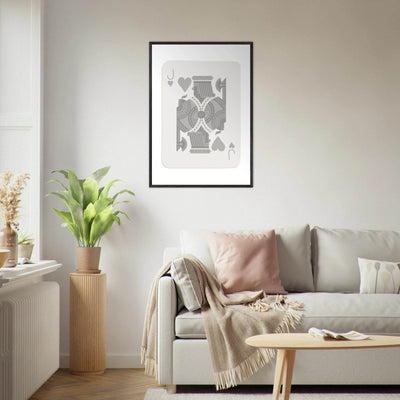 Jack of Hearts Poker Card Print - Minimalist Grey & White Art - Framed Poster, Eco-Friendly Wood - Vibrantwalls