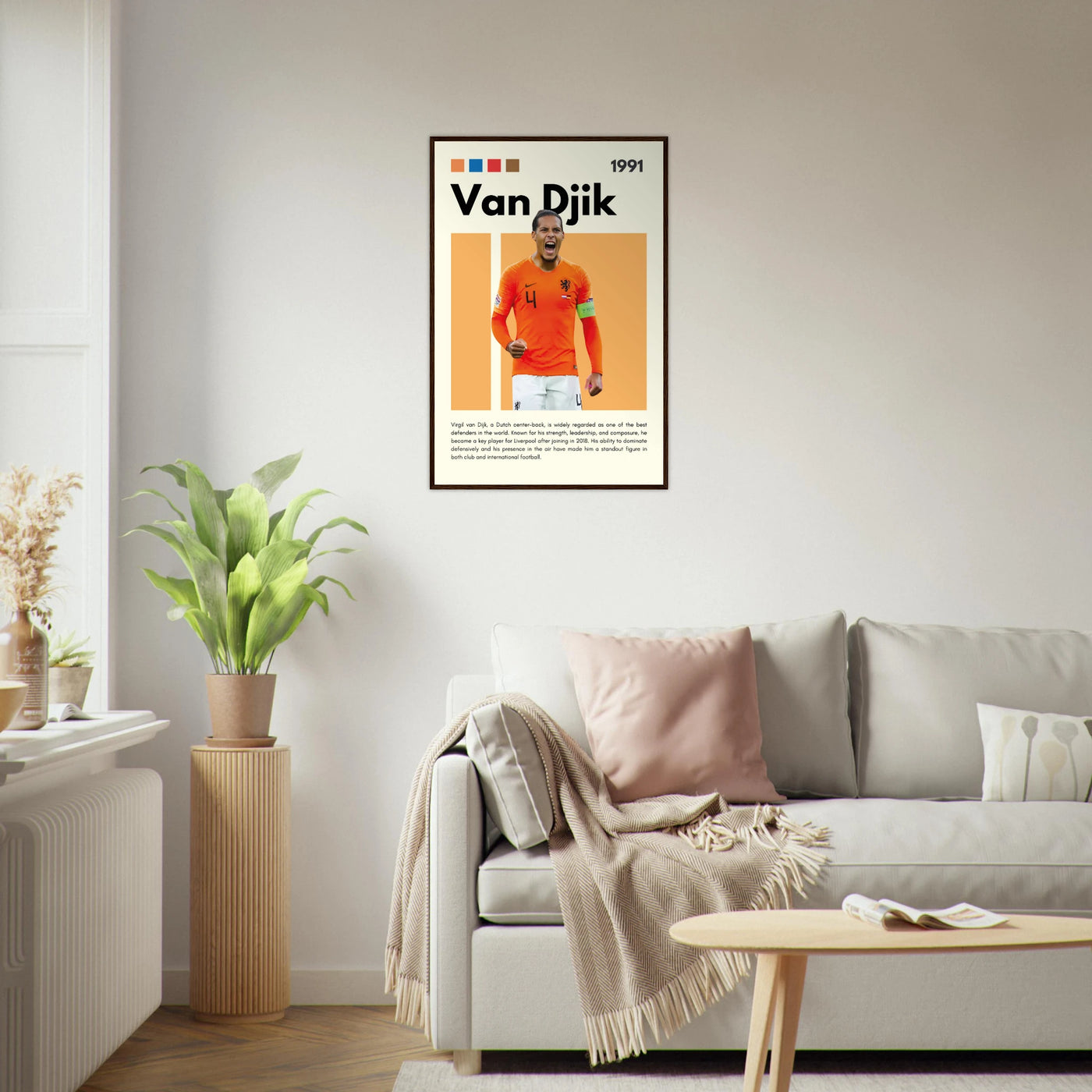 Virgil van Dijk Liverpool/Netherlands Football Framed Poster - Orange & Dynamic Sports Art Print Vibrantwalls