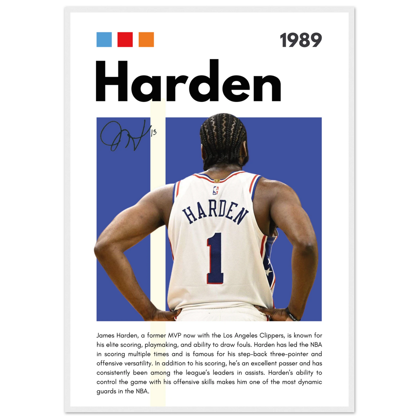 James Harden The Beard Clippers Framed Poster A1 (59.4 x 84.1 cm) White frame Vibrantwalls