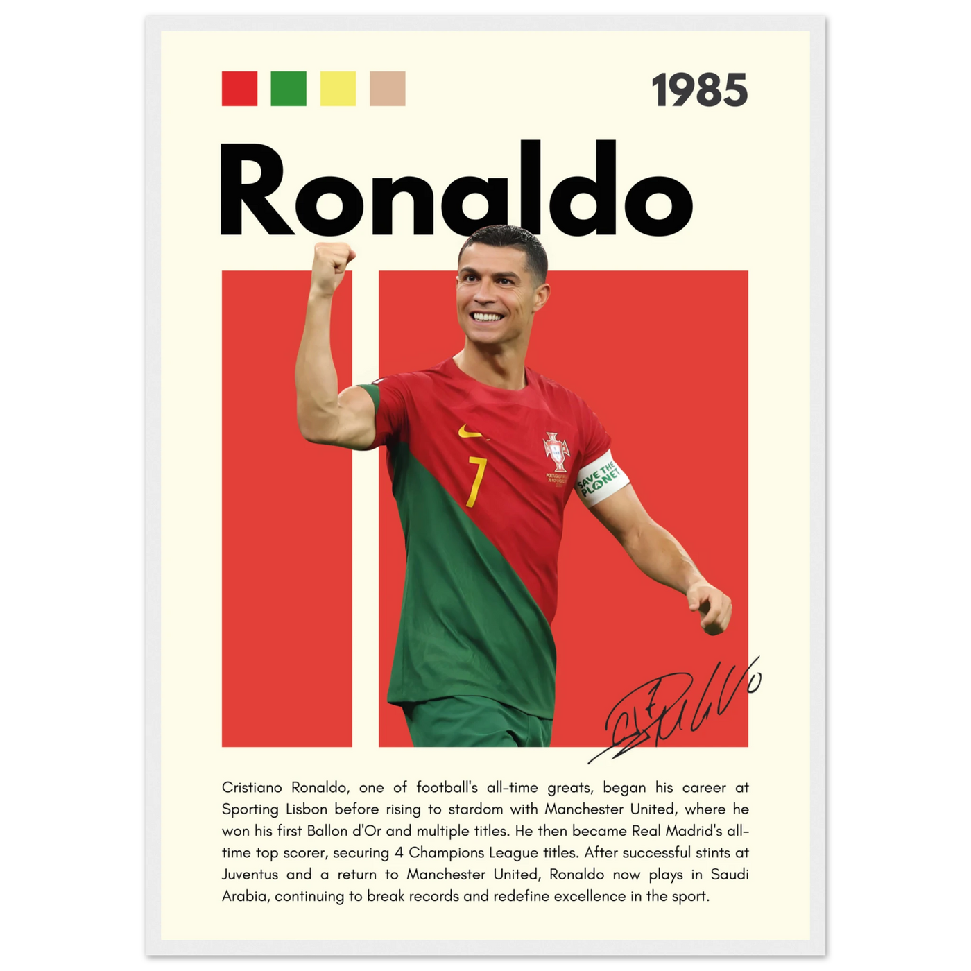 Cristiano Ronaldo Portugal Soccer Framed Football Poster 50x70 cm 20x28″ White frame Vibrantwalls