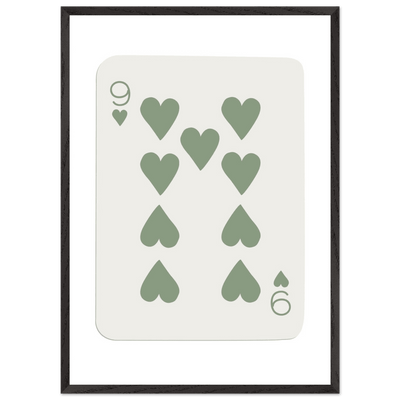 Minimalist Nine of Hearts Poker Card Print - Mounted Framed Wall Art, Sage Green Boho Decor, Eco-Friendly Wood Frame - Vibrantwalls
