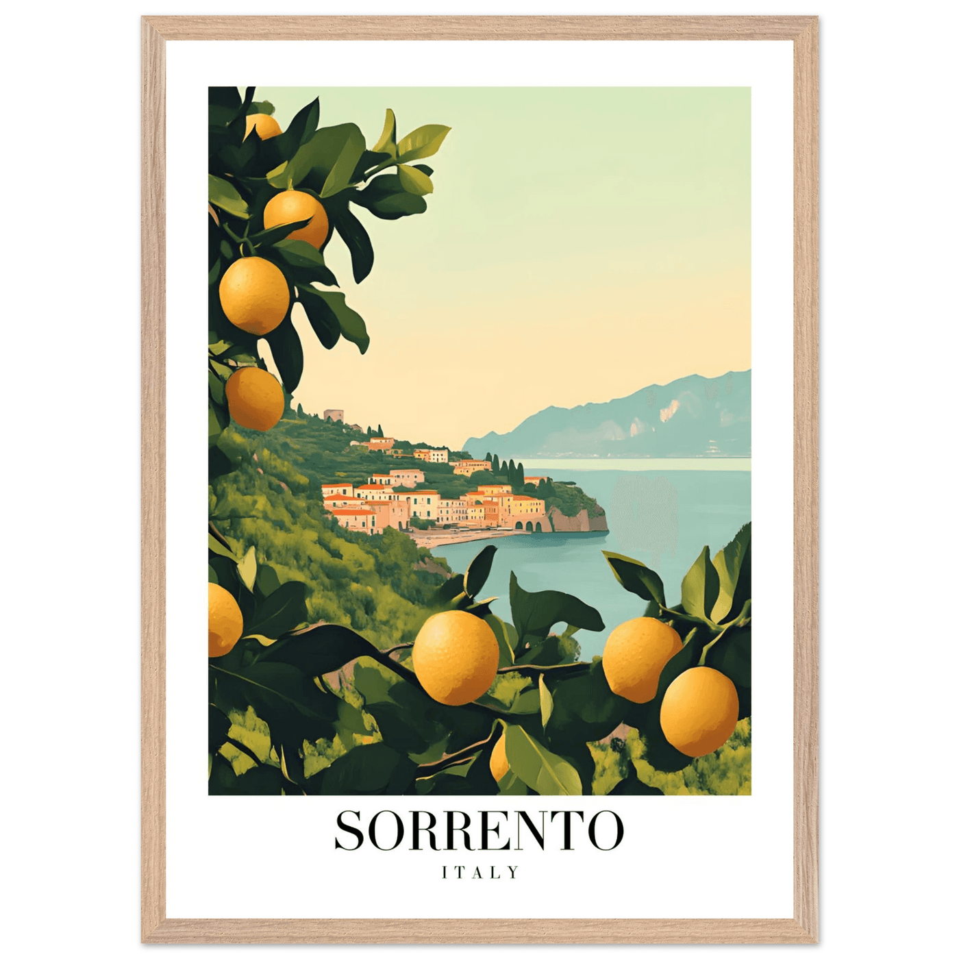 Sorrento Italy Framed Poster – Vintage Citrus Grove Travel Wall Art with Wooden Frame - Vibrantwalls