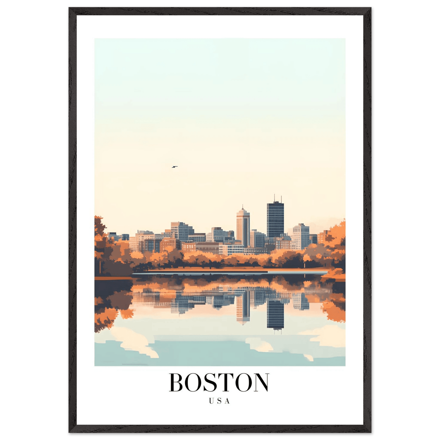 Boston Cityscape Framed Poster – Modern Travel Wall Art with Wooden Frame & Multiple Sizes - Vibrantwalls