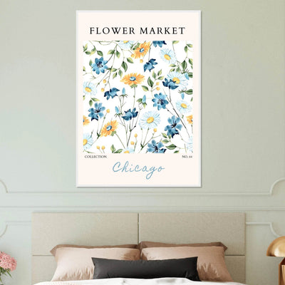 Flower Market Chicago Collection Framed Poster – Whimsical Blue & Yellow Floral Art Print | Ready-to-Hang - Vibrantwalls