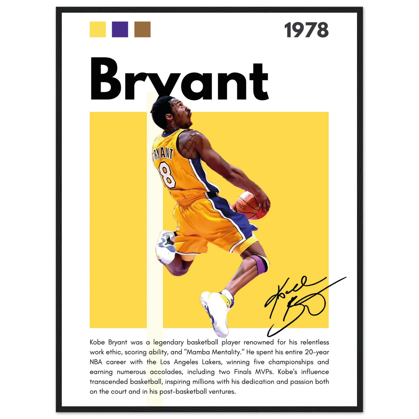 Kobe Bryant Number 24 Lakers Modern Print 60x80 cm 24x32″ Black frame Vibrantwalls