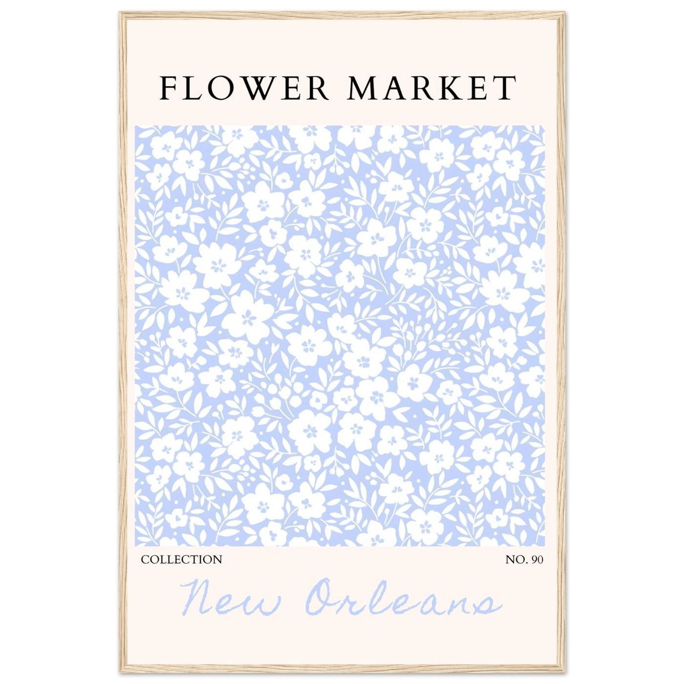 Flower Market New Orleans – Chic Periwinkle Floral Framed Poster | Ready-to-Hang Wall Art - Vibrantwalls