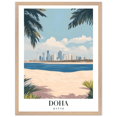 Doha Qatar Skyline Framed Poster – Modern Travel Wall Art with Palm Beach Vibes - Vibrantwalls