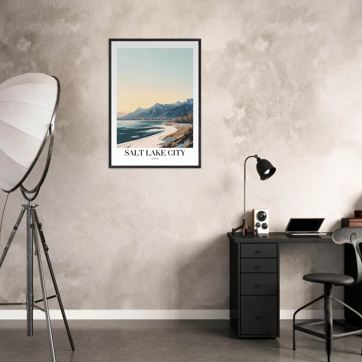 Salt Lake City Framed Poster – Modern Winter Landscape Art with Wood Frame - Vibrantwalls