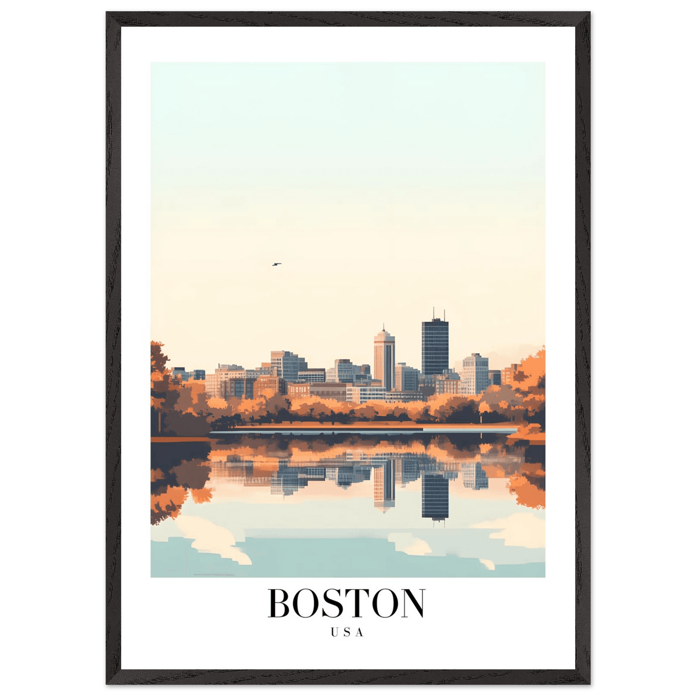 Boston Cityscape Framed Poster – Modern Travel Wall Art with Wooden Frame & Multiple Sizes - Vibrantwalls