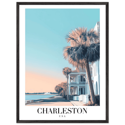 Charleston USA Framed Poster – Coastal Vintage Wall Art with Wooden Frame and Serene Sunset Hues - Vibrantwalls