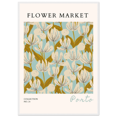 Flower Market Porto Abstract Floral Framed Poster | Calming Blue & Gold Botanical Art Print, Ready-to-Hang - Vibrantwalls