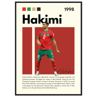 Achraf Hakimi Morocco Framed Football Legend Poster A1 (59.4 x 84.1 cm) Black frame Vibrantwalls
