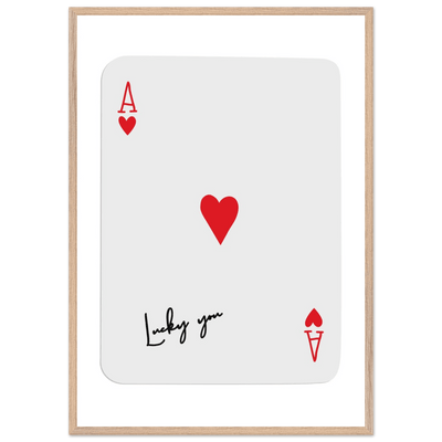Lucky You Ace of Hearts Card Print - Framed Poker Art, Modern Design, Eco-Friendly Wood Frame - Vibrantwalls