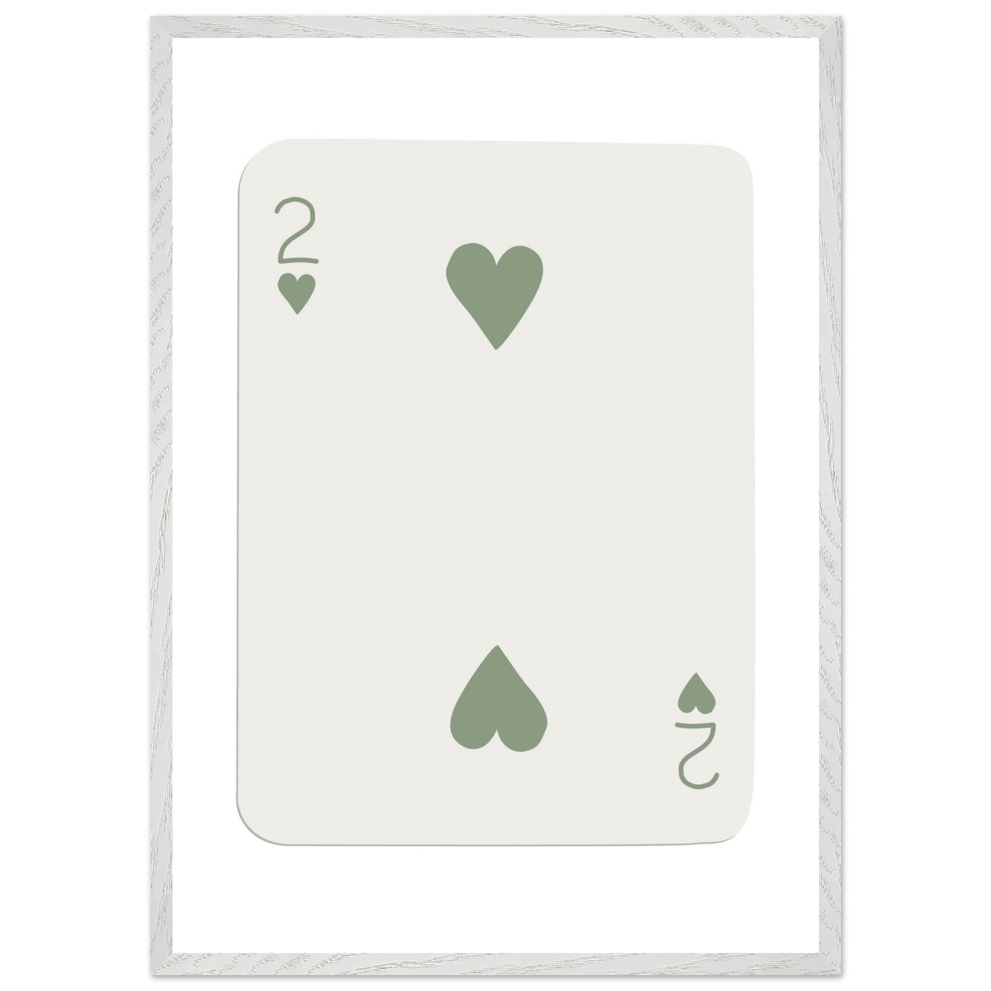 Minimalist Two of Hearts Poker Card Print - Sage Green & Cream Framed Art for Modern Decor, Eco Wood Frame - Vibrantwalls