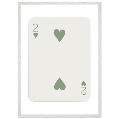 Minimalist Two of Hearts Poker Card Print - Sage Green & Cream Framed Art for Modern Decor, Eco Wood Frame - Vibrantwalls