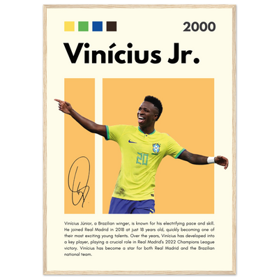 Vinicius Jr. Brazil Soccer Framed Poster – Dynamic Football Legend Art Print in Multiple Sizes & Frame Finishes A1 (59.4 x 84.1 cm) Wood frame Vibrantwalls