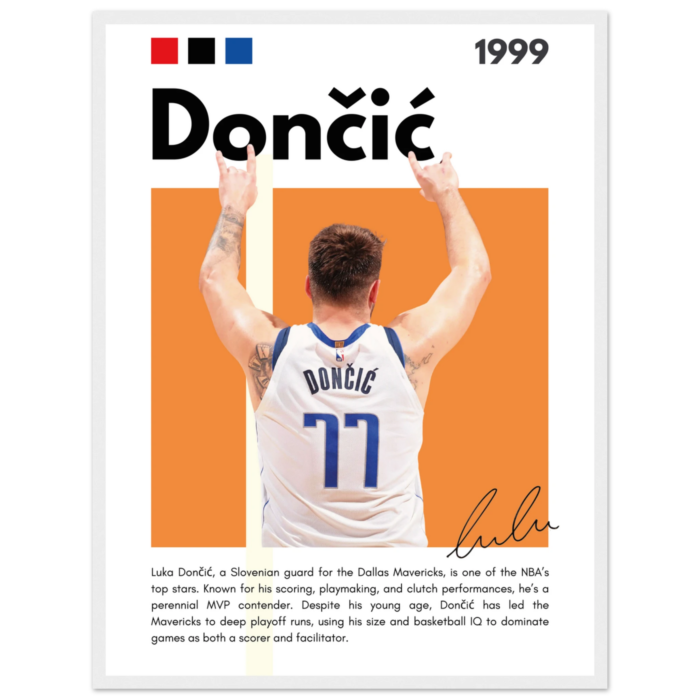 Luka Dončić El Matador Mavericks Framed Poster 45x60 cm 18x24″ White frame Vibrantwalls