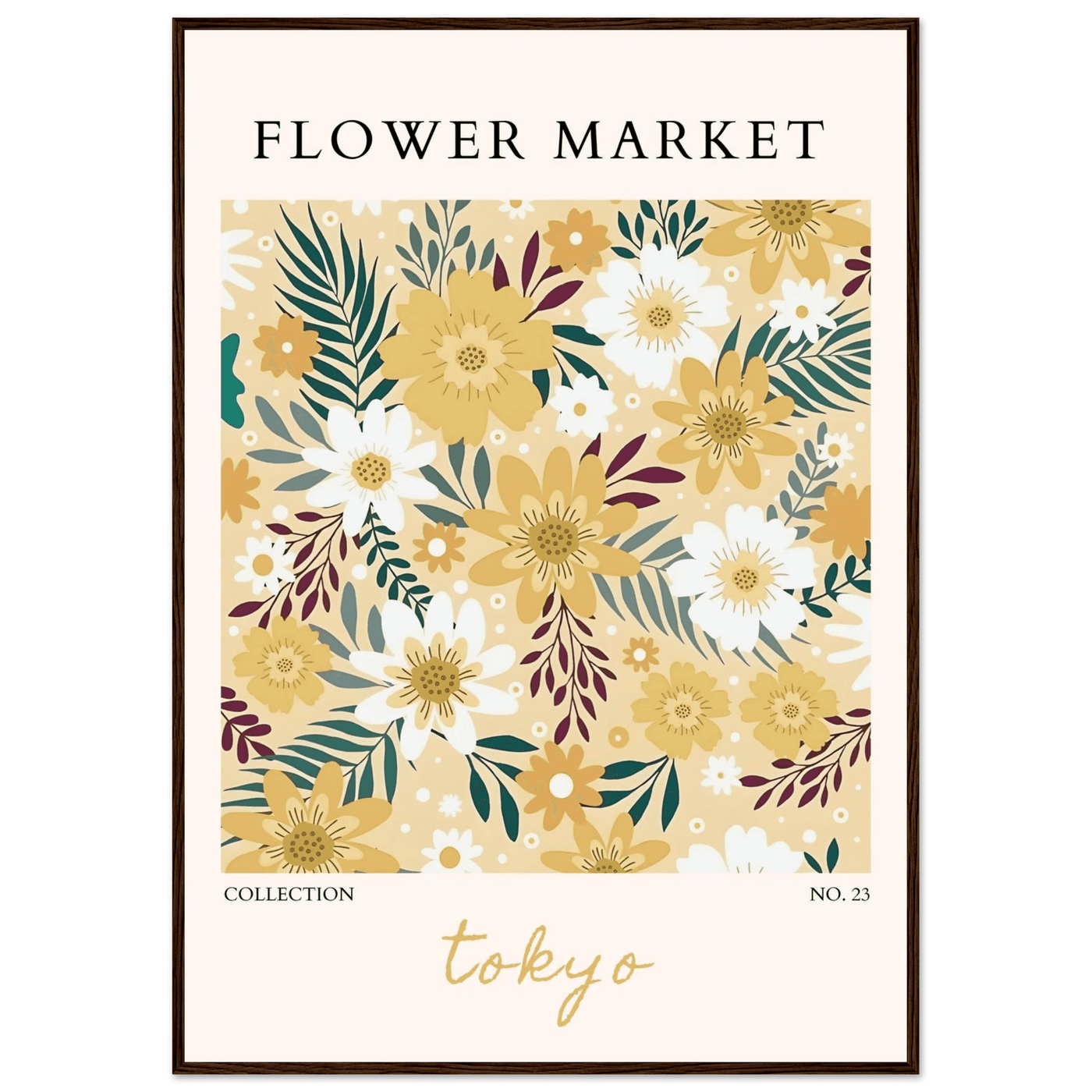 Tokyo Flower Market Framed Poster – Botanical Golden & White Floral Print | Ready-to-Hang Wall Art - Vibrantwalls