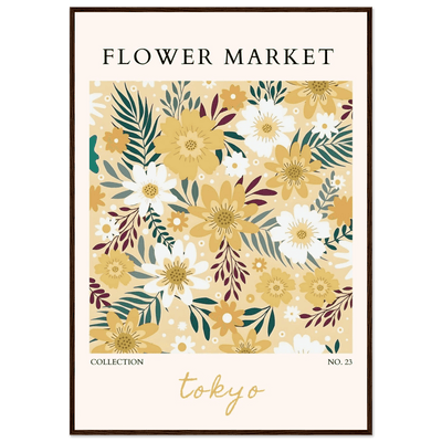 Tokyo Flower Market Framed Poster – Botanical Golden & White Floral Print | Ready-to-Hang Wall Art - Vibrantwalls