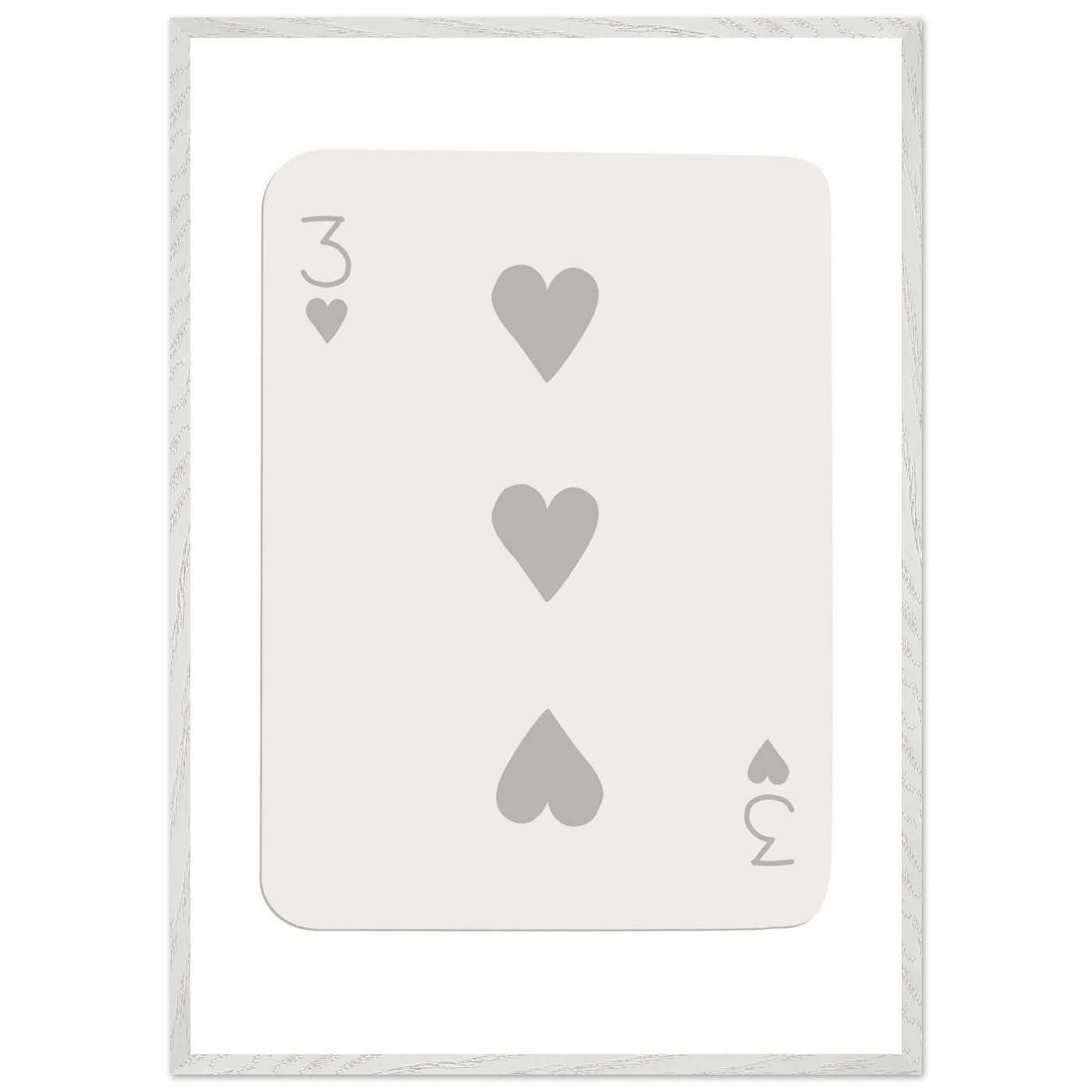 Minimalist Three of Hearts Poker Card Print - Eco-Friendly Framed Wall Art, Matte Finish - Vibrantwalls