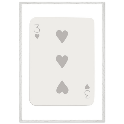 Minimalist Three of Hearts Poker Card Print - Eco-Friendly Framed Wall Art, Matte Finish - Vibrantwalls