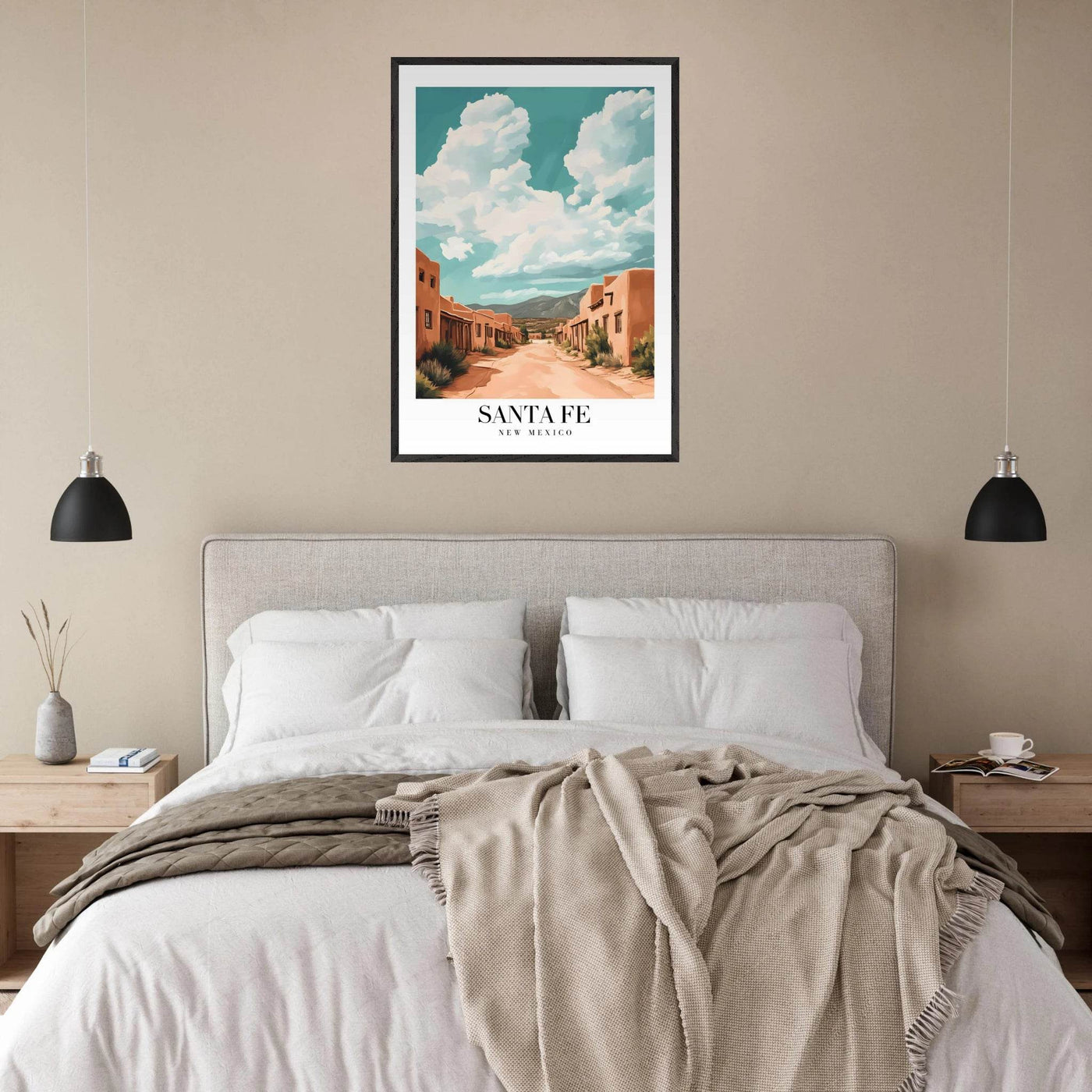 Santa Fe New Mexico Framed Poster – Vintage Southwest Wall Art with Wooden Frame - Vibrantwalls