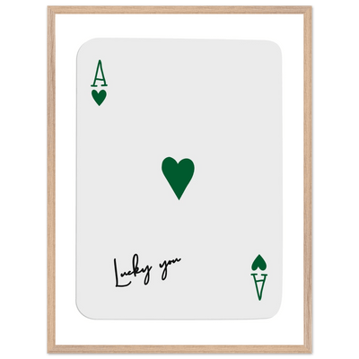 Lucky You Ace of Hearts Poker Card Art - Eco-Friendly Framed Print with Deep Green Accent - Vibrantwalls