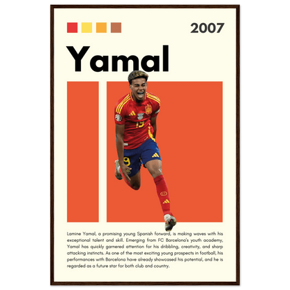 Lamine Yamal Spain Soccer Framed Football Poster 60x90 cm 24x36″ Dark wood frame Vibrantwalls