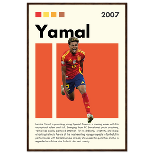 Lamine Yamal Spain Soccer Framed Football Poster 60x90 cm 24x36″ Dark wood frame Vibrantwalls