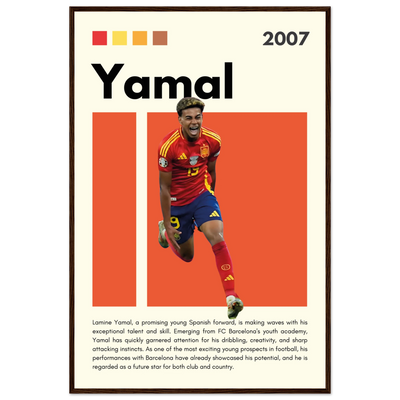 Lamine Yamal Spain Soccer Framed Football Poster 60x90 cm 24x36″ Dark wood frame Vibrantwalls