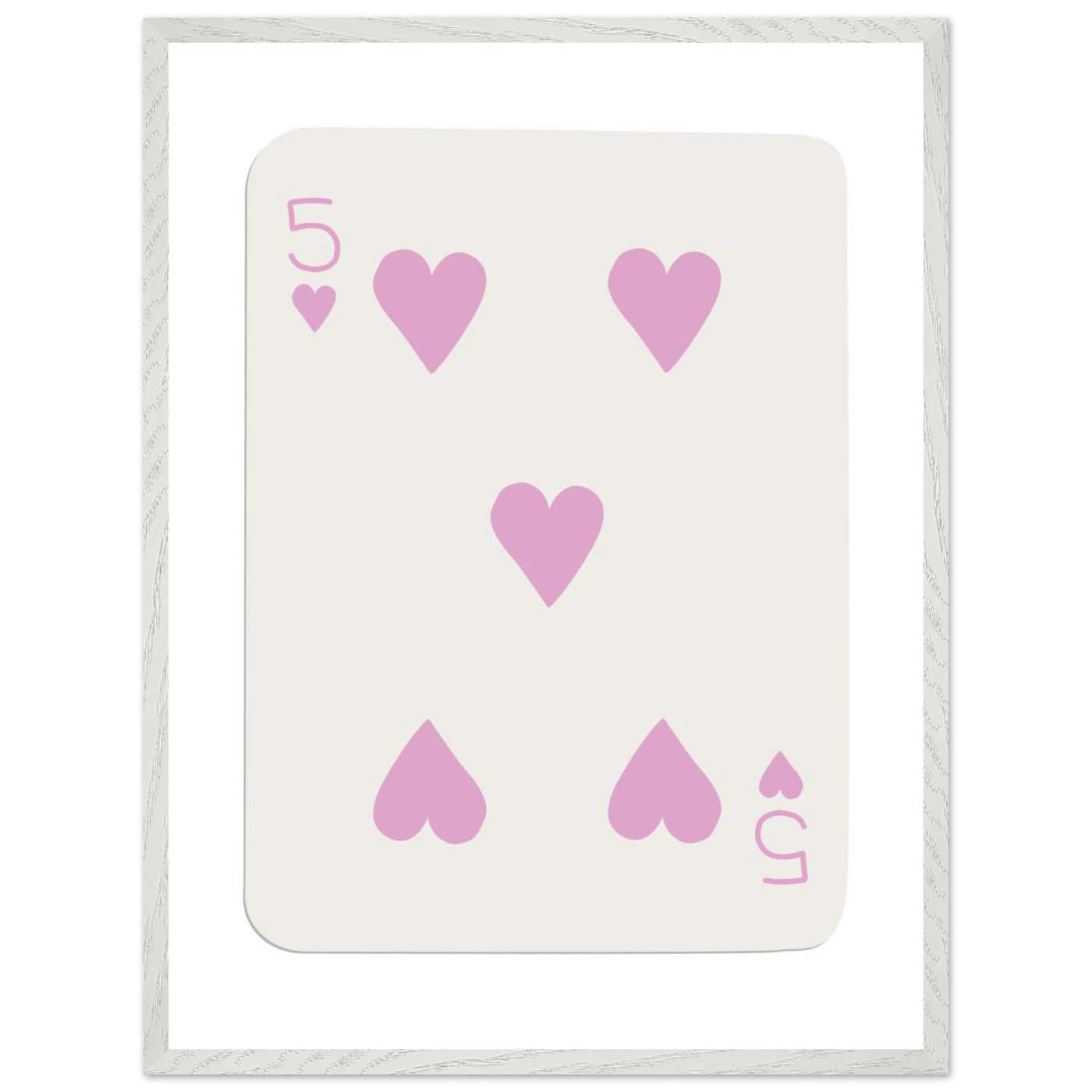 Five of Hearts Poker Card Print - Soft Pink Framed Poster Art, Eco-Friendly Wood Frame - Vibrantwalls