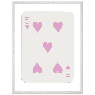 Five of Hearts Poker Card Print - Soft Pink Framed Poster Art, Eco-Friendly Wood Frame - Vibrantwalls