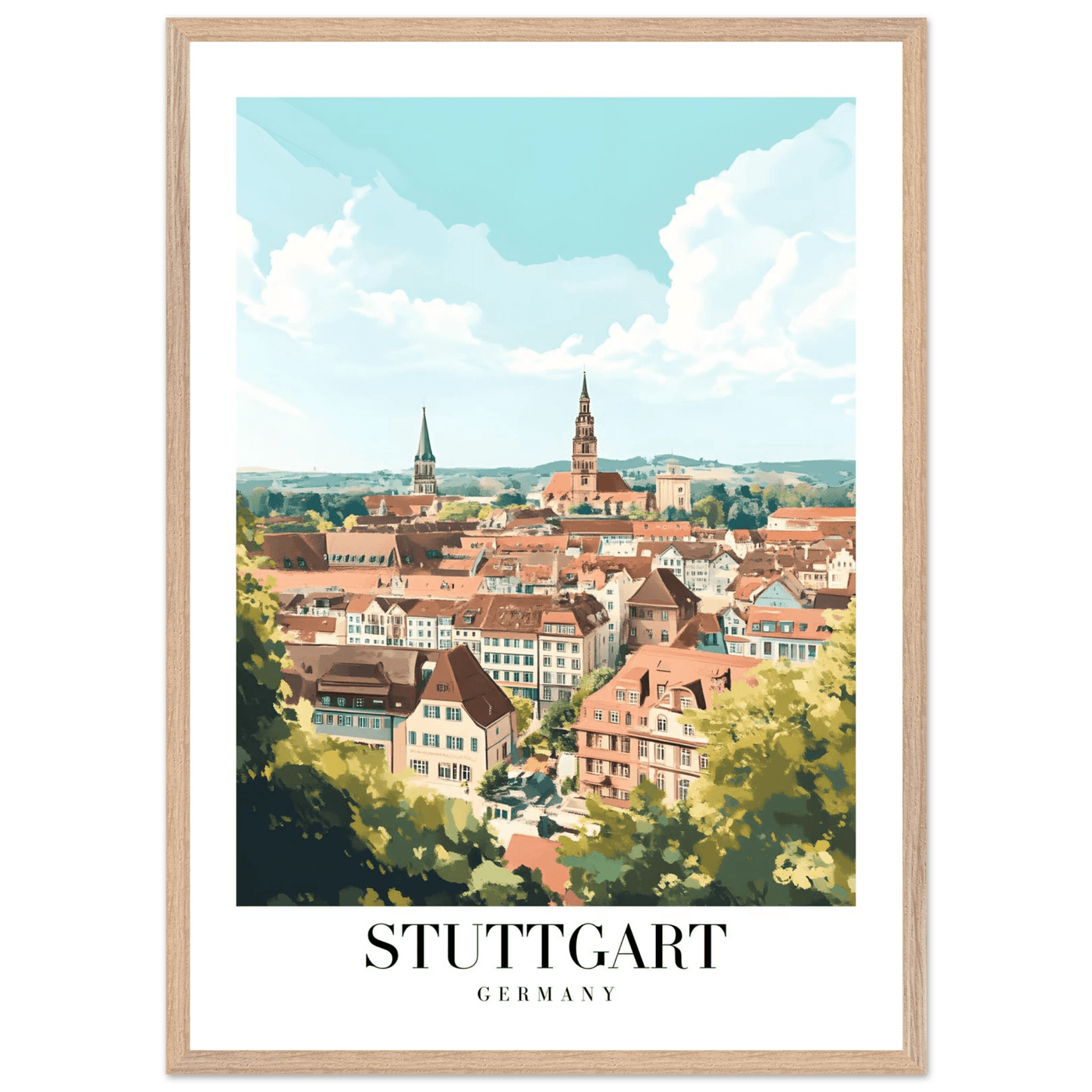 Stuttgart Germany Framed Poster – Vintage European Cityscape Wall Art with Customizable Wooden Frame - Vibrantwalls