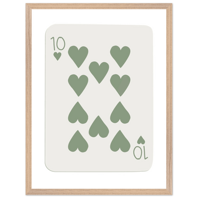 Minimalist Ten of Hearts Poker Card Print - Mounted & Framed Wall Art, Eco-Friendly Wood Frame in Your Choice of Finish - Vibrantwalls