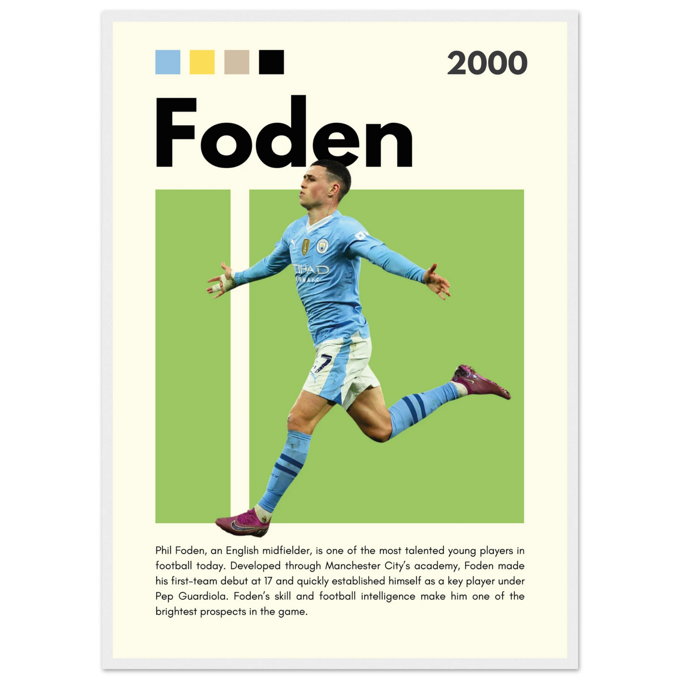 Phil Foden Manchester City Football Legend Poster 50x70 cm 20x28″ White frame Vibrantwalls
