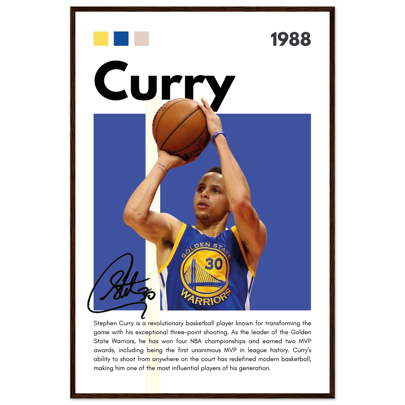 Stephen Curry Golden State Warriors Vintage Art 60x90 cm 24x36″ Dark wood frame Vibrantwalls
