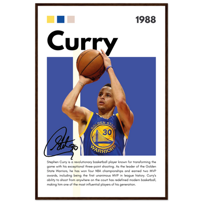 Stephen Curry Golden State Warriors Vintage Art 60x90 cm 24x36″ Dark wood frame Vibrantwalls