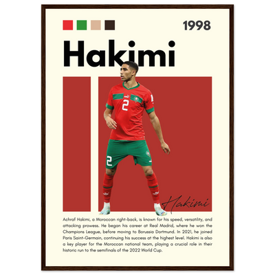 Achraf Hakimi Morocco Framed Football Legend Poster 50x70 cm 20x28″ Dark wood frame Vibrantwalls
