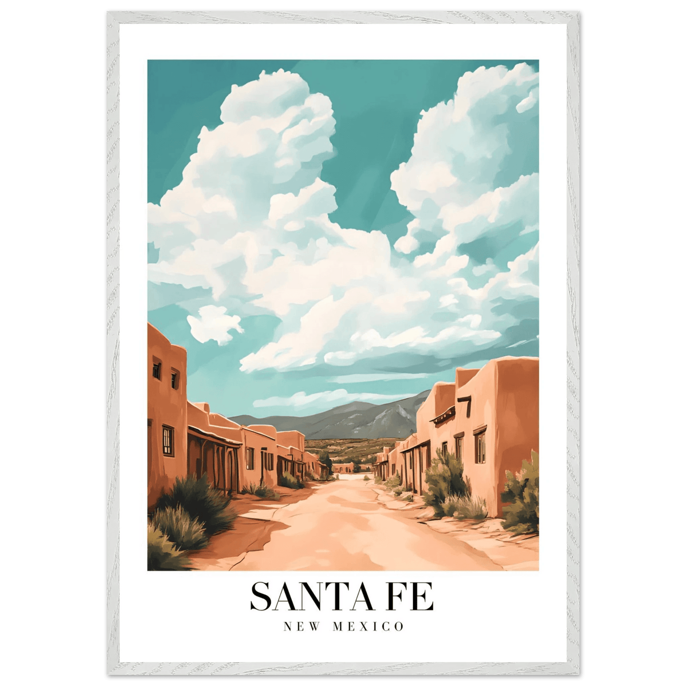 Santa Fe New Mexico Framed Poster – Vintage Southwest Wall Art with Wooden Frame - Vibrantwalls