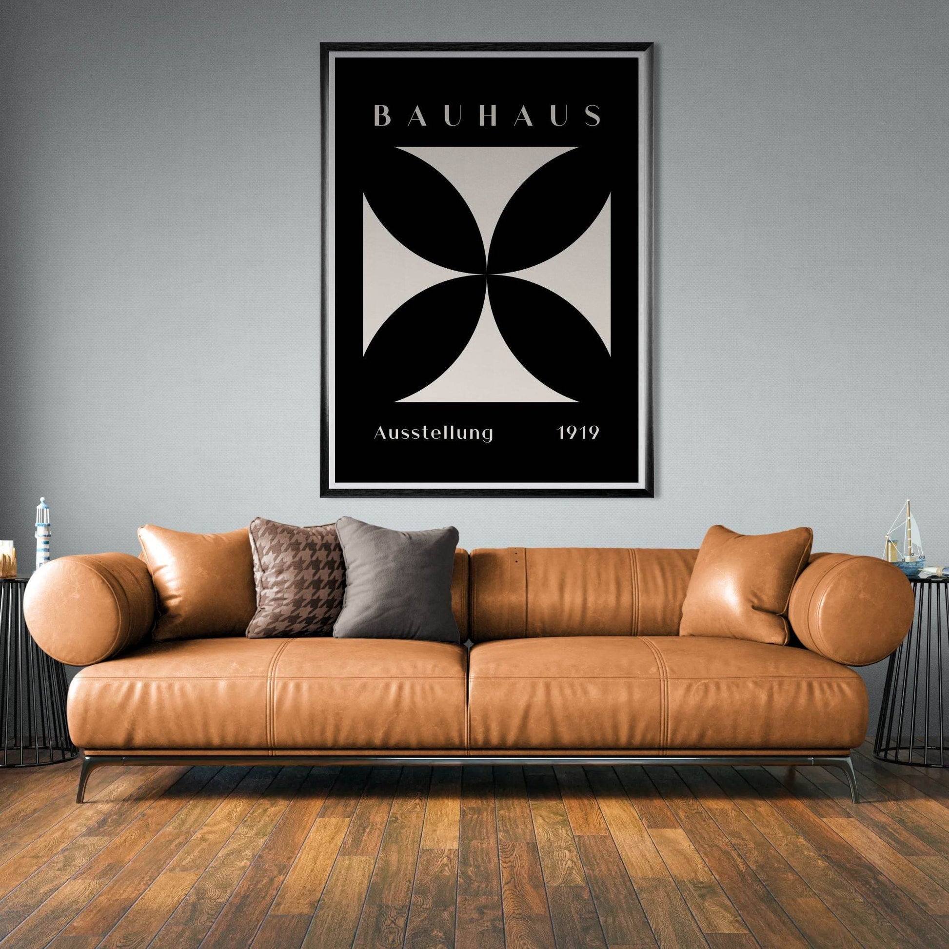 Bauhaus Minimalism 1919 Black Cream Movement Design Wall Art - Vibrantwalls