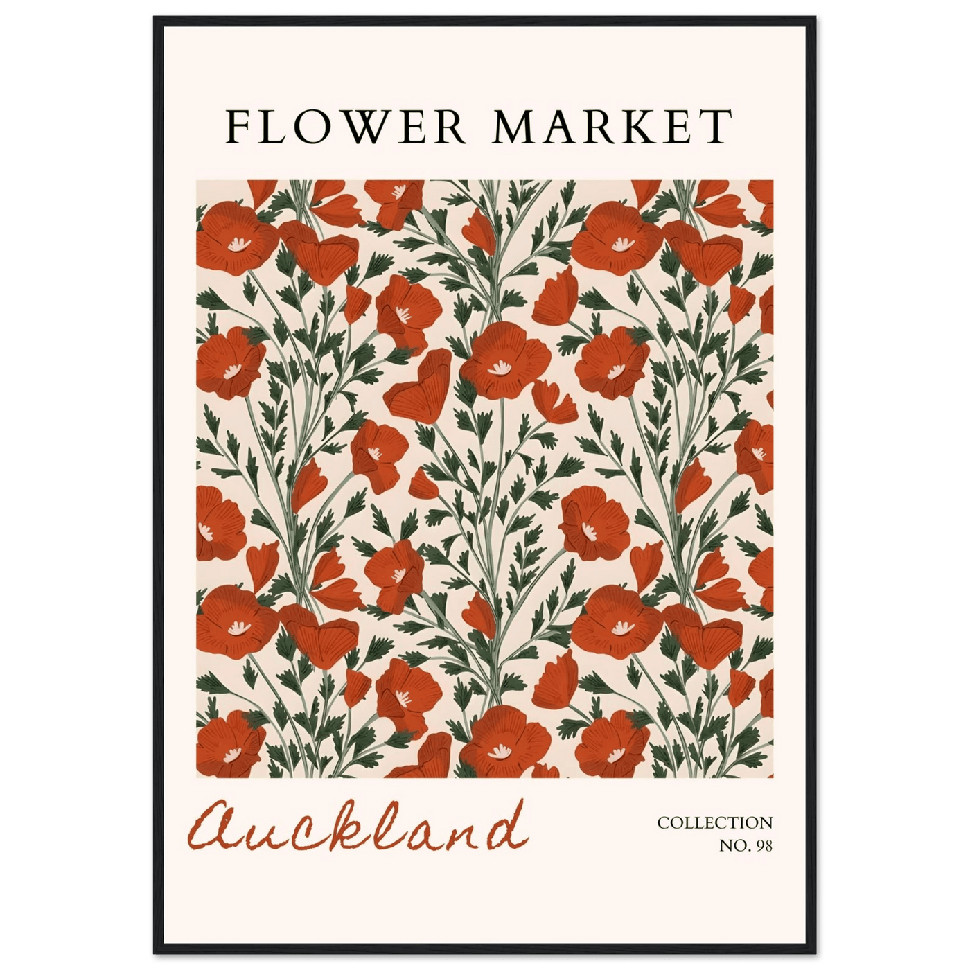 Auckland Flower Market Framed Poster – Vibrant Poppy Art Print | Ready-to-Hang Floral Decor - Vibrantwalls