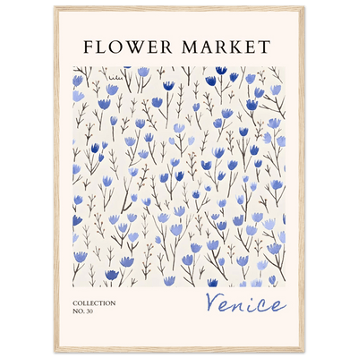 Venice Flower Market Framed Poster – Serene Blue Floral Art Print | Ready-to-Hang Wall Decor - Vibrantwalls