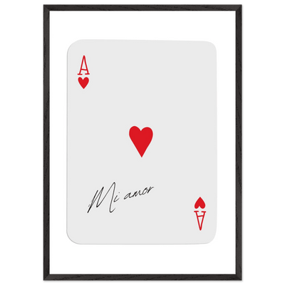 Mi Amor Ace of Hearts - Framed Poker Card Art Print, Eco-Friendly Wood Frame & Shatterproof Plexiglass - Vibrantwalls