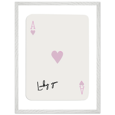 Lucky You Ace of Hearts Poker Card Print - Mounted Framed Wall Art, Eco-Friendly Wood Frame & Soft Pink Hues - Vibrantwalls