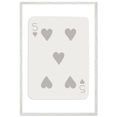Minimalist Five of Hearts Poker Card Print - Eco-Friendly Mounted Framed Art for Modern Decor - Vibrantwalls